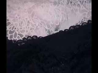 Another cumshot on sexy busty wife's panties